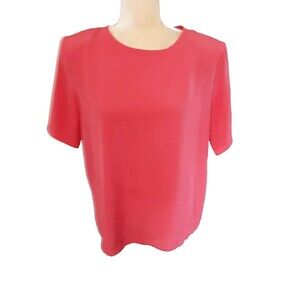 Kathie Lee coral pink vintage short sleeve blouse 12 polyester career